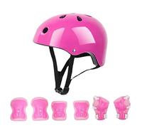 Ensemble d'équipement de Protection pour Casque de Patinage pour Enfants, Ensemble d'équipement de Protection pour Casque pour Enfants Absorbant les Chocs en éponge Douce épaissie en Mousse EPS (Rose)