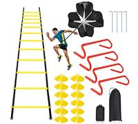Ensemble d'équipement d'entraînement de vitesse et d'agilité, comprend 12 échelons 6 m, 4 haies d'agilité, 12 cônes de disque, 1 parachute de résistance pour l'entraînement des athlètes de football,