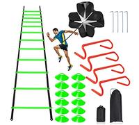Ensemble d'équipement d'entraînement de vitesse et d'agilité, comprend 12 échelons 6 m, 4 haies d'agilité, 12 cônes de disque, 1 parachute de résistance pour l'entraînement du football, du