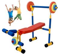 Ensemble d'équipement d'exercice pour enfants - Banc de musculation avec presse pour jambes et barre pour débutants, sports d'intérieur et d'extérieur pour enfants de 3 à 8 ans