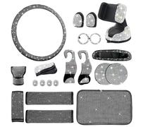 Ensemble d'équipement intérieur de voiture 21 pièces Housse de volant Couverture d'épaule avec support de téléphone diamant et dessous de verre Protection élégante Ultra Velvet et Strass Universel