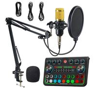 Ensemble d'équipements de podcast, interface audio avec mixeur DJ et studio d'enregistrement avec microphone pour enregistrement, diffusion en direct, YouTube, TikTok, jeux, radiodiffusion