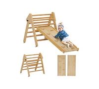 Ensemble d'escalade en bois 3 en 1 - triangle Pikler, toboggan, rampe - panneaux bois pin