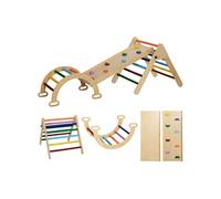 Ensemble d'escalade en bois 5 en 1 - triangle Pikler, arche, bascule, toboggan, rampe - panneaux bois pin
