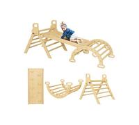 Ensemble d'escalade en bois 5 en 1 - triangle Pikler, arche, bascule, toboggan, rampe - panneaux bois pin