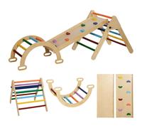 AIYAPLAY 5 en 1 Triangle Arche d'escalade Enfants en Bois Massif avec Rampe d'escalade réversible, Toboggan, Bascule, Parcours de motricité, Charge 50 kg, pour bébé de 18 à 48 Mois, Multicolore