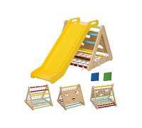 Ensemble d'escalade en bois 5 en 1 - triangle Pikler, toboggan, filet à grimper, rampe, jeu adresse - panneaux bois pin