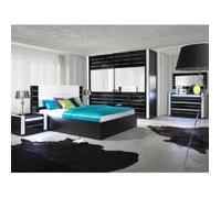 Ensemble design pour chambre à coucher LINA noir. Lit + 2 chevets avec LED + commode avec LED