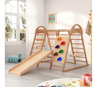 Ensemble d'espaliers multifonctions Fortuna Lai pour enfants, balançoire en bois, échelle d'escalade, toboggan en plaques à grimper, un filet pour grimper, pierre à grimper en plastique pour toute la