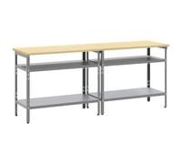 Ensemble d'établi avec étagère en acier revêtu par pulvérisation, beige, gris, 200 x 55 x 85 cm, table de travail, atelier, garage, salle de loisirs avec beaucoup d'espace de rangement et système de