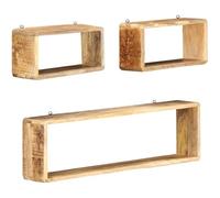 vidaXL Ensemble d'Etagère Cube 3 pcs Etagère de Rangement Etagère de Stockage Etagère Murale Etagère Suspendue Bois Solide de Manguier