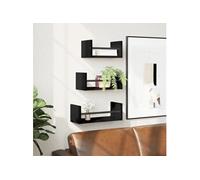 vidaXL Ensemble d'Étagères Murales et Barres 3 pcs, Tablettes Suspendues avec Rangement, Ensemble de Meubles Flottants, Moderne, Noir Bois d'Ingénierie Noir