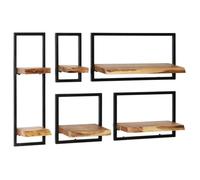 Ensemble d'étagères murales en bois d'acacia massif et acier - vidaXL - 5 pcs - Brun - Salon