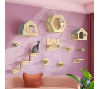 Ensemble d'étagères murales en forme de chat pour l'escalade et l'exercice, élargit l'espace de vie pour jouer et se reposer