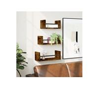 vidaXL Ensemble d'Étagères Murales et Barres 3 pcs, Tablettes Suspendues avec Rangement, Ensemble de Meubles Flottants Salon, Moderne, Chêne Fumé Chêne fumé G