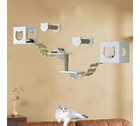 Ensemble D'étagères Murales for Chats, Meubles Muraux en Bois Massif for Chats de Grande Taille, Grimper, Jouer, Faire La Sieste(8pcs)