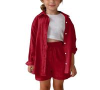 Ensemble d'été 2 pièces en coton et lin plissé pour fille, veste courte légère à boutons sur le devant, short décontracté surdimensionné, respirant et décontracté pour sorties par temps chaud