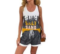 Ensemble d'été 2 pièces pour Femmes débardeur imprimé Lettre sans Manches et Short à Taille élastique Non Pas Aujourd'hui Tenue Assortie de Vacances Ensemble Sportif