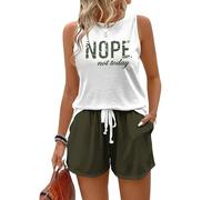 Ensemble d'été 2 pièces pour Femmes débardeur imprimé Lettre sans Manches et Short à Taille élastique Non Pas Aujourd'hui Tenue Assortie de Vacances Ensemble Sportif