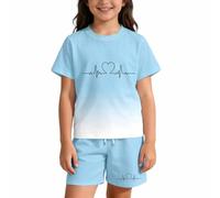 Ensemble d'été décontracté Deux pièces pour Enfants, garçons et Filles, avec imprimé Lettres dégradé, en Coton Doux et Respirant, idéal pour Les Jeux en extérieur et Les Sorties Quotidiennes, Tailles