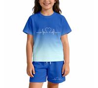 Ensemble d'été décontracté Deux pièces pour Enfants, garçons et Filles, avec imprimé Lettres dégradé, en Coton Doux et Respirant, idéal pour Les Jeux en extérieur et Les Sorties Quotidiennes, Tailles