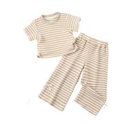 Ensemble d'été décontracté pour Filles en Coton Doux : Haut à Manches Courtes et Pantalon Large, Tenue Deux pièces Confortable pour Jeux en Plein air et Sorties Quotidiennes, Taille 3-6 Ans (White,