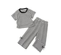 Ensemble d'été décontracté pour Filles en Coton Doux : Haut à Manches Courtes et Pantalon Large, Tenue Deux pièces Confortable pour Jeux en Plein air et Sorties Quotidiennes, Taille 3-6 Ans (Black,