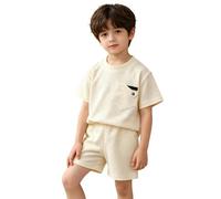 Ensemble D'Été Deux Pièces en Maille À Manches Courtes pour Filles 2026, Tenue Décontractée Et Sportive, Léger Et Respirant, Idéal pour Petites Filles (White, 3-4 Years)