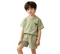 Ensemble D'Été Deux Pièces en Maille À Manches Courtes pour Filles 2026, Tenue Décontractée Et Sportive, Léger Et Respirant, Idéal pour Petites Filles (Light Green, 9-10 Years)