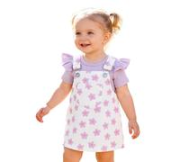 Ensemble d'été Deux pièces pour Petite Fille : Barboteuse Unie avec Salopette à imprimé Floral, Tenue légère en Coton Respirant, Parfaite pour Les Jeux et Sorties Quotidiennes de 3 à 24 Mois (Purple,