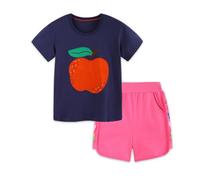 Ensemble d'Été Élégant pour Enfants 2026, Deux Pièces à Manches Courtes avec Broderie, pour Garçons, Jeux Décontractés et Quotidien (Navy, 3-4Years)