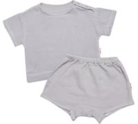 Ensemble d'été en mousseline 2D pour enfants, T-shirt + short, gris, taille 104/110