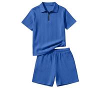 Ensemble D'Été Garçon 2026: Pull À Col Zippé Et Short Sportif Deux Pièces Décontracté pour Enfants (Blue, 11-12 Years)