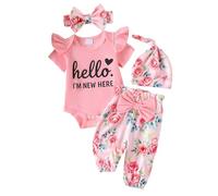 Ensemble d'été pour bébé Fille avec Body imprimé Lettres Pantalon léger et Chapeau de Soleil Assorti pour Un Complet et Confortable