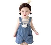 Ensemble d'été pour bébé Fille : Gilet en Maille avec Adorable Lapin, Salopette en Jean Deux pièces, Barboteuse légère.#Y