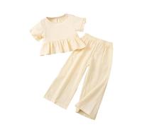 Ensemble d'été pour Fille T-Shirt à Manches Courtes avec Volants et Pantalon Confortable Un Style décontracté Mignon Tee Shirt Fille 12 Ans Robe De Ceremonie Sport Enfant Debardeur 10