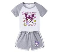 Ensemble d'été pour Filles à Manches Courtes imprimé, T-Shirt Mignon pour Enfants Short, Ensemble décontracté de Sport en Deux pièces,Gris,100cm