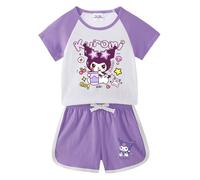 Ensemble d'été pour Filles à Manches Courtes imprimé, T-Shirt Mignon pour Enfants Short, Ensemble décontracté de Sport en Deux pièces,Violet,100cm