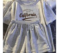 Ensemble d'été pour filles California Print depuis 1987, t-shirt à manches courtes et short décontracté avec poches à la mode, idéal pour l'extérieur 8Y,9Y,10Y,11Y,12YLettresPolyester