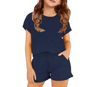 Ensemble d'été pour Filles en Coton Doux : Haut et Short Deux pièces Confortables pour Jeux Actifs et détente, idéal pour Tout-Petits et Enfants de 2 à 10 Ans (Navy, 11-12 Years)
