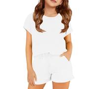 Ensemble d'été pour Filles en Coton Doux : Haut et Short Deux pièces Confortables pour Jeux Actifs et détente, idéal pour Tout-Petits et Enfants de 2 à 10 Ans (White, 11-12 Years)