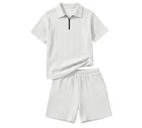 Ensemble d'été pour garçon : pull à col zippé et short, deux pièces décontracté et sportif pour enfants Douceur qui Sourit Chaque Matin