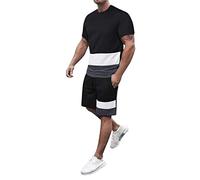 Ensemble D'Été Pour Hommes De Fitness Grande Taille T Shirt Et Short Décontracté Respirant Léger Complet Sport Manches Courtes Jogging Ensemble 2 Pièces Vacances Plage Gymnastique Complet, Noir , XXXL