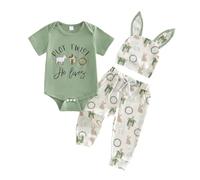 Ensemble d'été Trois pièces pour bébé avec Body Court et Pantalon accompagné d'un Chapeau brodé Motif Lapin Tendre Tenue Confortable Nouveau-né Nourrisson (Green, 3-6 Months)