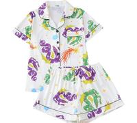 Ensemble DéTente Femme - Ensemble Pyjama Court féminin en Tissu Doux à Motifs imprimés et col pour Un Confort Maison Nocturne