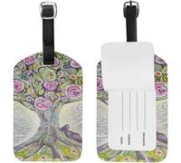Ensemble D'étiquettes De Bagage De Voyage En Cuir Vintage Rose Tree Life, Étiquettes De Valise En Pu Personnalisées Amusantes Avec Sangle De Câble, Carte D'identification Pour Femmes, Enfants, Hommes,