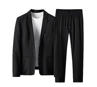 Ensemble deux pièces à revers pour homme - Veste à manches longues et pantalon - Coupe ajustée - Veste de costume pour homme - Vestes utilitaires - Vestes flexibles, Noir , Taille M