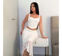 Ensemble deux pièces avec gilet en dentelle blanche et jupe queue de poisson, ensemble formel de rêve, ensemble de bal de promo, tenues de croisière pour femmes, vêtements, tenue des années 90, ensemb