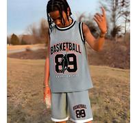 Ensemble deux pièces avec short et gilet imprimé lettre Tween Boy 8Y,9Y,10Y,11-12Y,13-14YGéométrique,LettresTissu tricoté