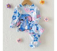Ensemble deux pièces avec Top pull-over à manches longues col rond et pantalon long taille élastique, motif floral lapin de dessin animé tricoté doux, bleu brumeux doux, lapin bleu mignon amusant de d